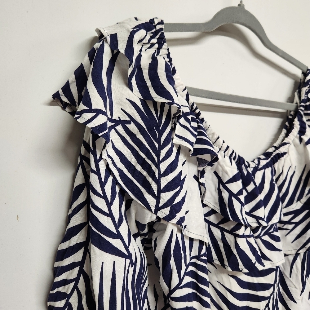 Sam and Jess Ruffle neck short sleeve white navy size XL NWT - Picture 2 of 11